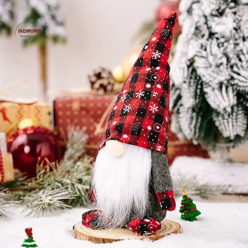 Cute Christmas Checkered Gnome Doll Plush Red Black Christmas Rudolf Doll Cartoon Exquisite Faceless Gnome Ornaments