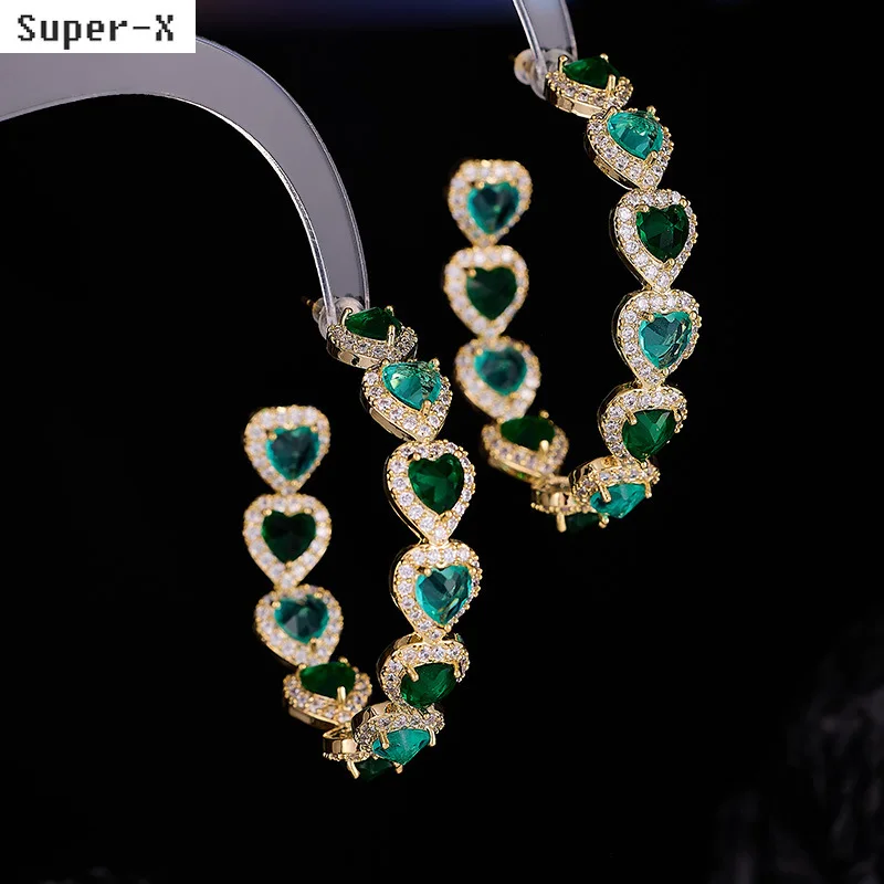 

large hoop earrings heart blue green white zirconia jewelry dinner party daily wear women earrings C shape