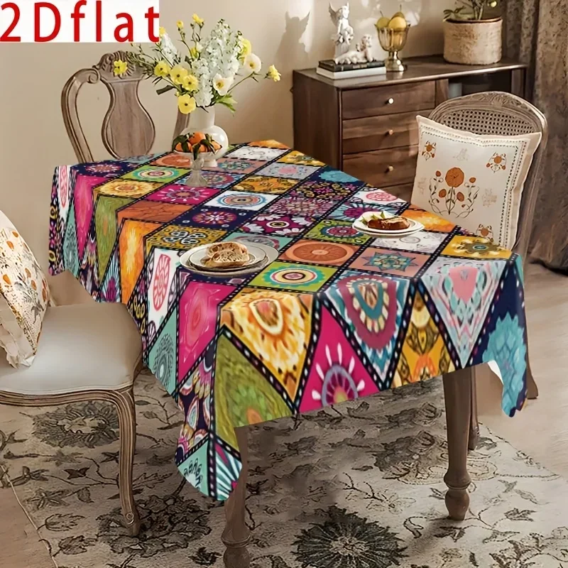 One 2D flat colorful geometric pattern tablecloth - a must-have for home decoration.zyc