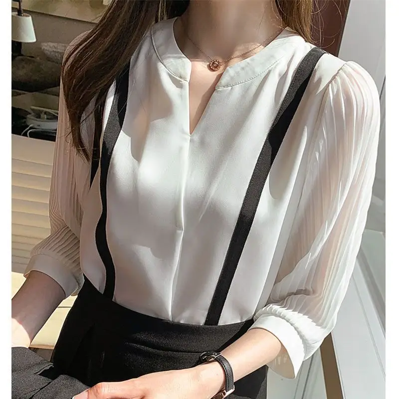 2024 Spring and Autumn New Elegant Women\'s Chiffon Shirt Fashion Long Sleeve Shirt Women\'s Inner Base Shirt Loose Blouse