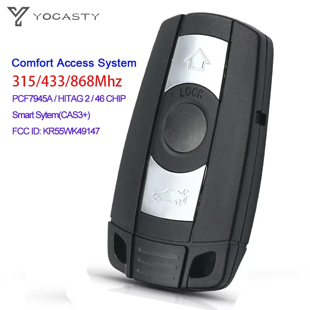 

YOCASTY 3-кнопочный 315/433/868 МГц ID46 CAS3 KR55WK49147 Смарт-ключ без ключа для BMW 3 серии 5 серии E90 с системой комфортного доступа