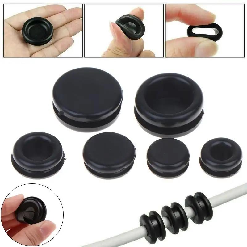 (BF06)10/20Pc Black Round Grommet Protective Coil Double-sided Rubber Firewall Hole Plug Retaining Ring Car Wire Gasket