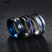 UAH Hot Sale Groove Rings Black Blu Stainless Steel Midi Rings For Men Charm Male Jewelry Dropshipping