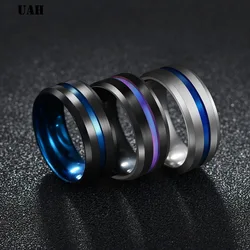 UAH Hot Sale Groove Rings Black Blu Stainless Steel Midi Rings For Men Charm Male Jewelry Dropshipping
