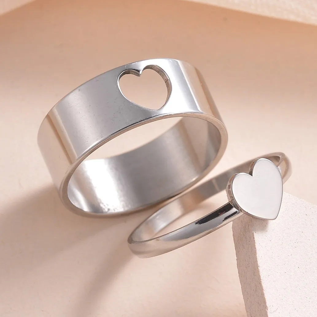 Stainless Steel Cute Heart Couple Rings Set Wedding Anniversary Gift Paired Dating Jewelry Women Men Lover Birthday Gift