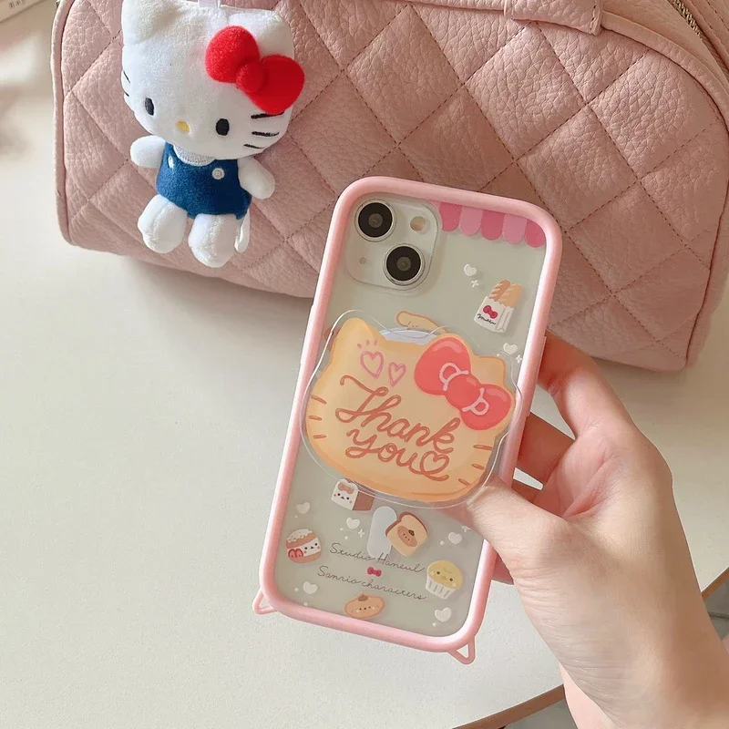 Lucu Sanrio Hello Kitty Melody Kuromi pemegang magnetik Magsafe pengisian nirkabel casing ponsel untuk iPhone 15 14 13 Pro Max penutup lembut