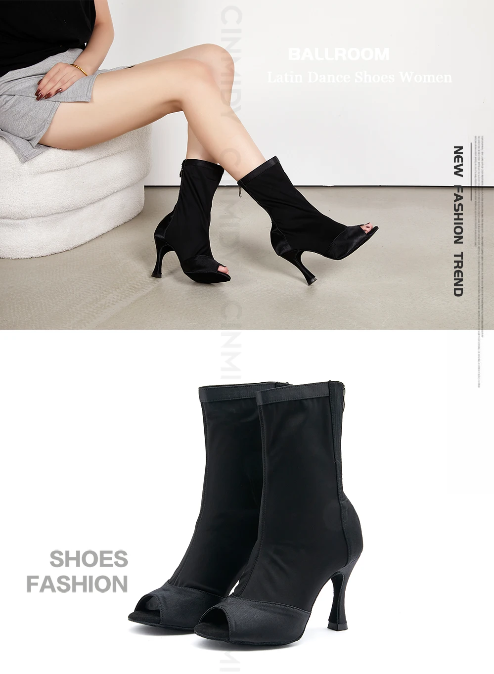 CINMIDY Stretch-Stoff Tanzstiefel Damen Ballroom Latin Tanzschuhe Damen Weichsohlen Jazz High Heels Schuhe zum Tanzen – Detail 1