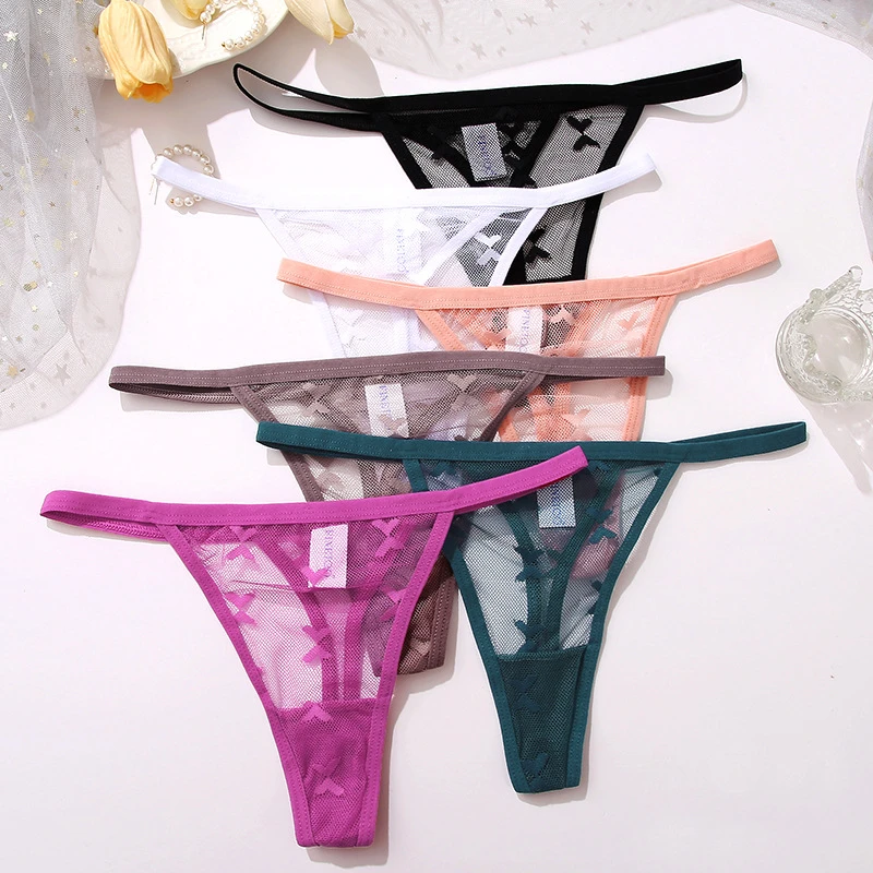 

4pcs Perspective Mesh Thongs Women Panties Sexy Underwear G-string Seamless Female Underpants Intimates Women Lingerie S-xl