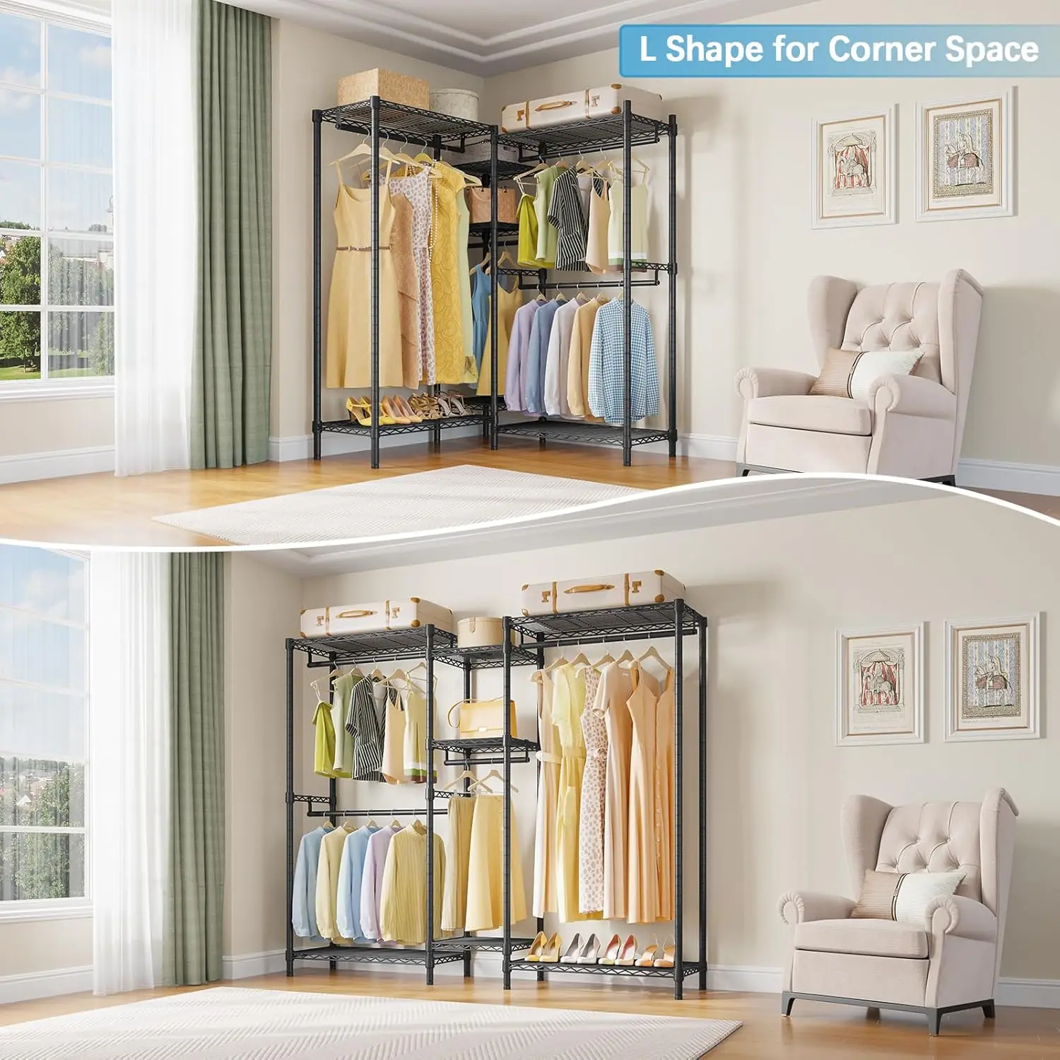 Medium Wire Garment Rack Heavy Duty Clothes Rack for Hanging Clothes, Metal Freestanding Closet Wardrobe Rack, 71.2" L x 14.6" W