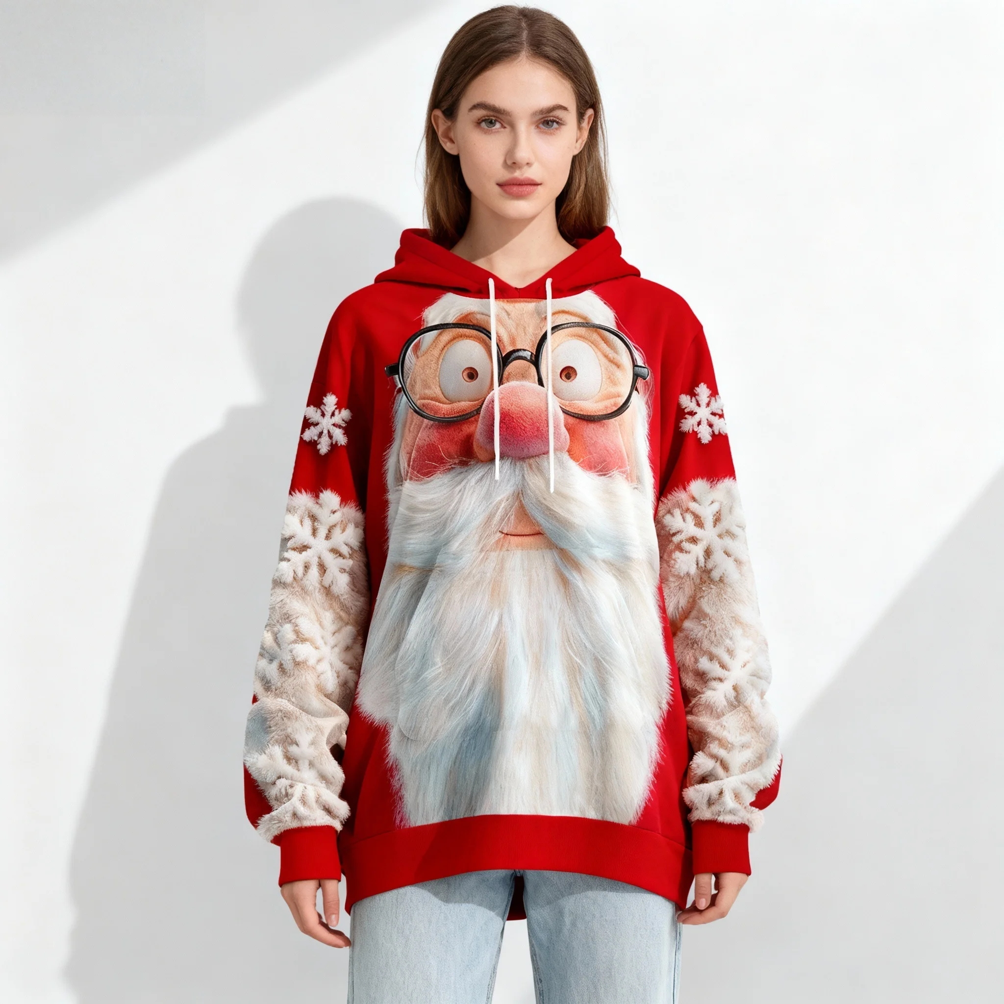 الخريف والشتاء عيد الميلاد لطيف الملونة مهرج قبعة سانتا كلوز هوديي أزياء الشارع المتضخم المرأة الكبار والأطفال أعلى #3