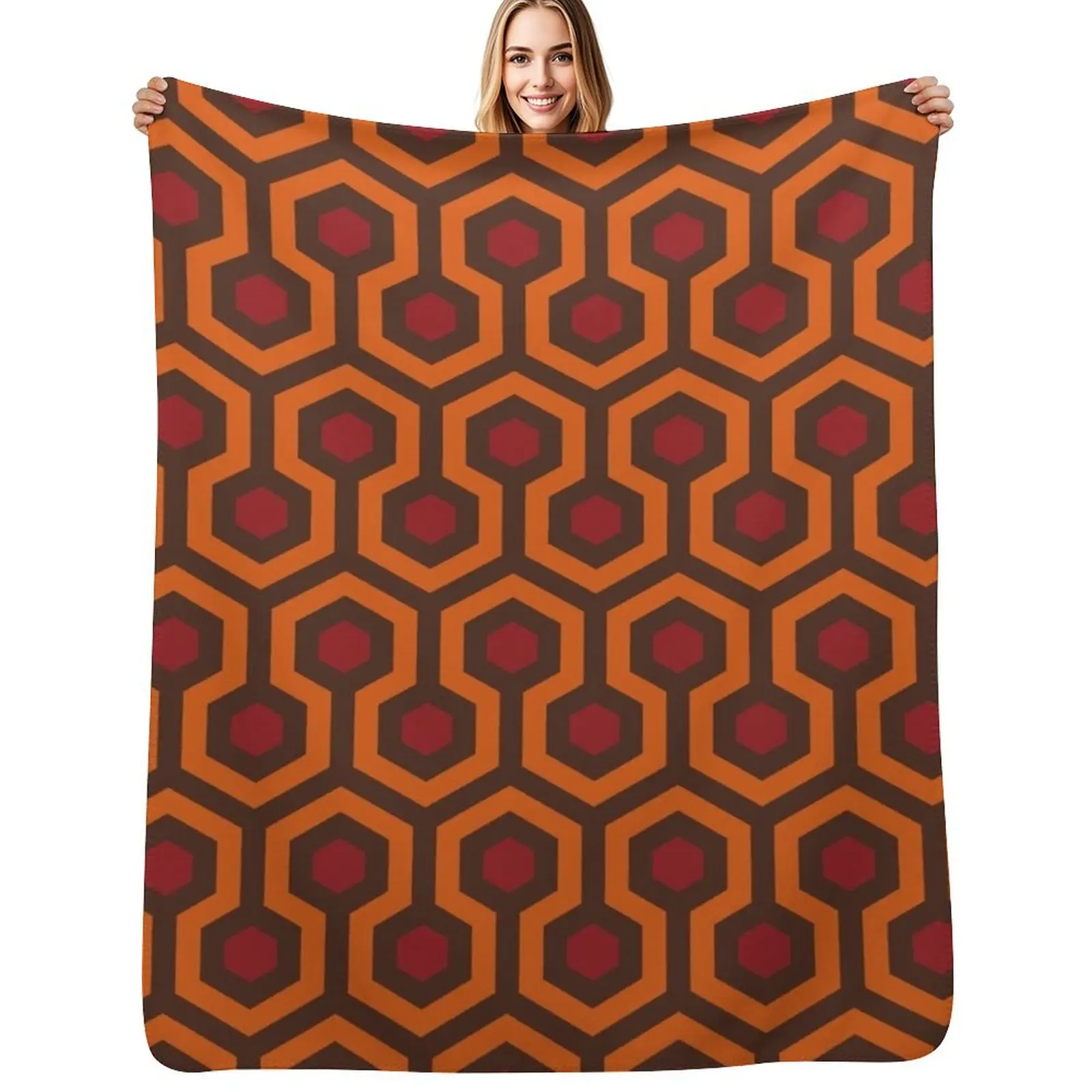 Geometric Pattern: Looped Hexagons: Orange/Red/Brown Throw Blanket Luxury Throw cosplay anime funny gift Blankets