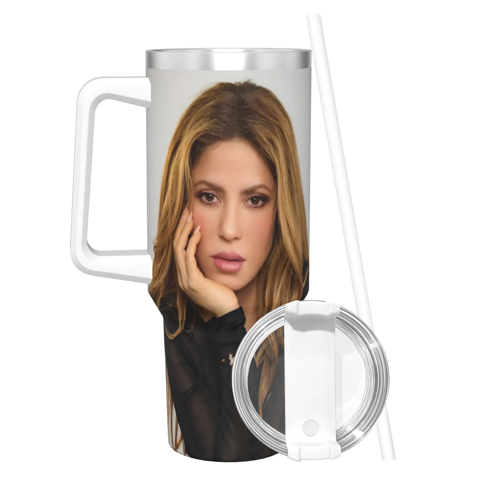 Shakira Singer Tumbler With Straw  Stainless Steel Travel Mugs Double Wall Vacuum Insulated for Cold Or Hot 40oz