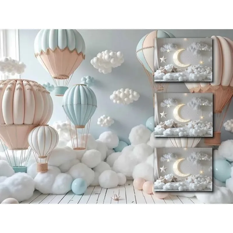 

MOON.QG Clouds Girls Cake Smash Backdrop Moon and Star Baby Kids Birthday Photography Background Twinkle Baby Shower Decor