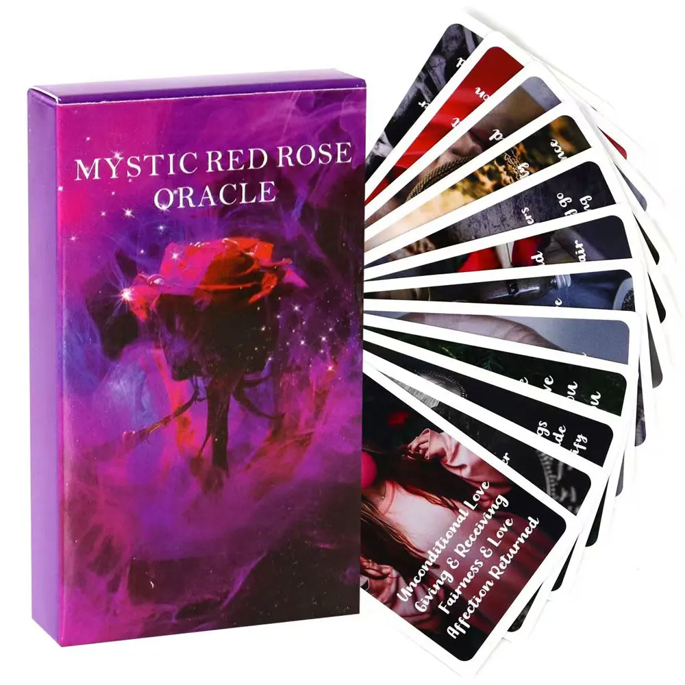 

Hot Selling Mystic Red Rose Oracle Leisure Entertainment Card Family Gathering Divination Deck Tarot Board Playing Card Game