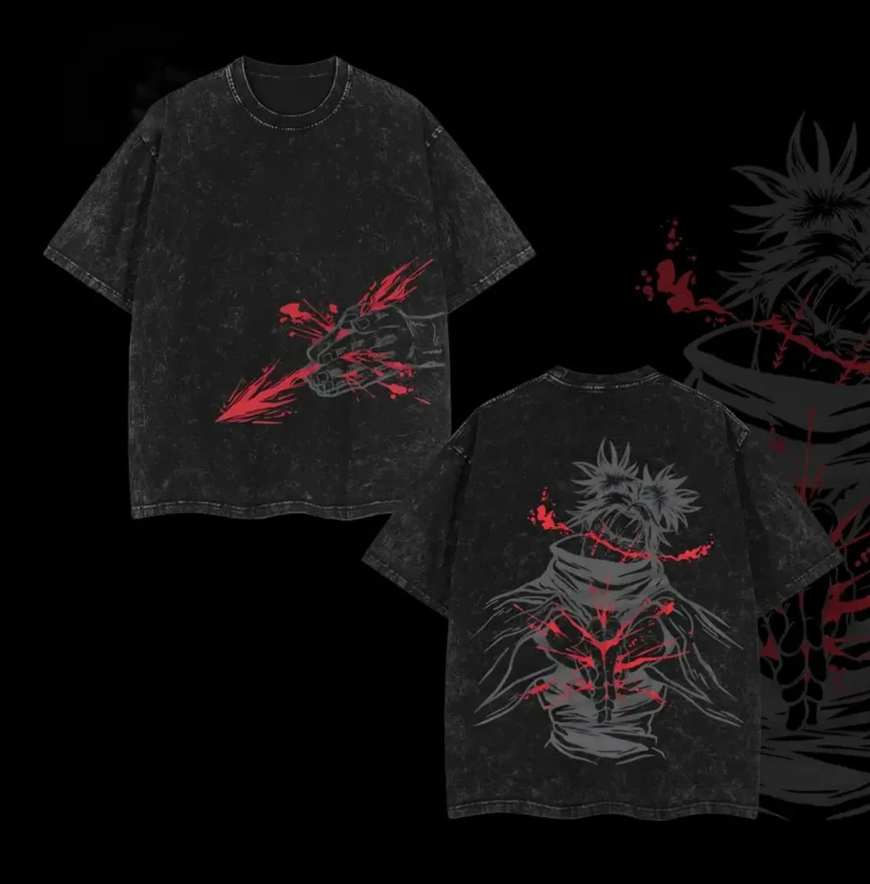 Jujutsu Kaisen Choso T-Shirt Blutmanipulations-Grafik Herren Acid Wash Übergroßes Streetwear Anime Baumwoll-Vintage-Oberteil