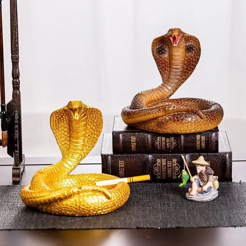 2025 New Home Large Cobra Ashtray SnakeFigurine Simulation Living Room Office Personalized Light Luxury Lucky Desktop Ornaments