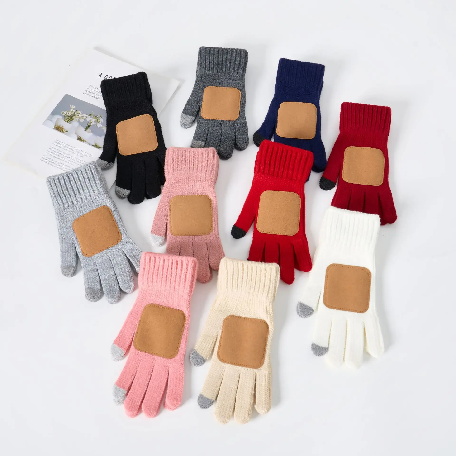 Warm Winter Knitted Gloves Striped Palm Patch Thick Touchscreen Non Slip Oversized Riding Gloves Windproof Outdoor Cycling