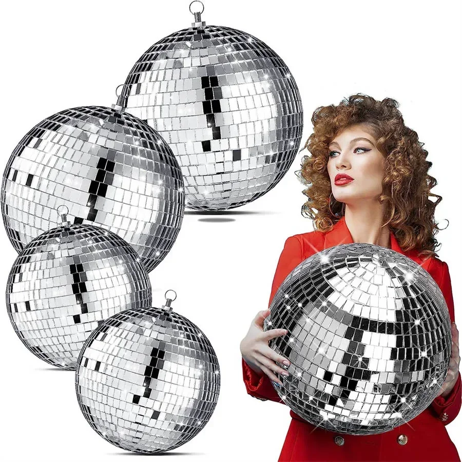 Thrisdar Mirror Disco Balls 8/10/12Inch Silver Hanging Mirror Glass Ball Disco DJ Dance for Home Stage Props School Party Decor