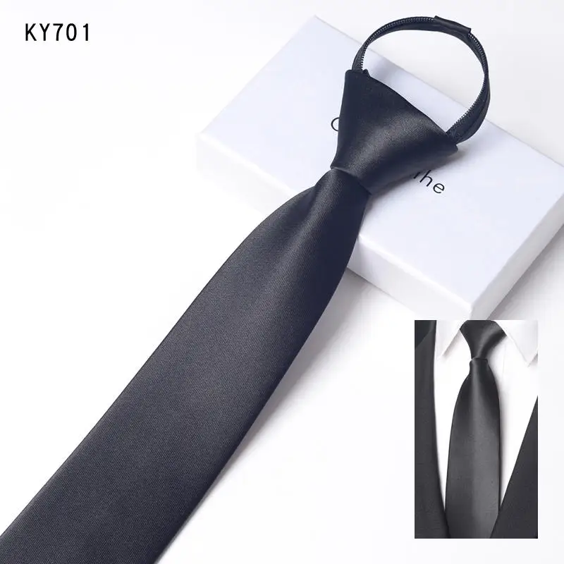 Black Gloss Black Background Blue Stripes Business Dress Shirt Accessories Zippered Tie 7cm Men's Casual Korean Version Necktie