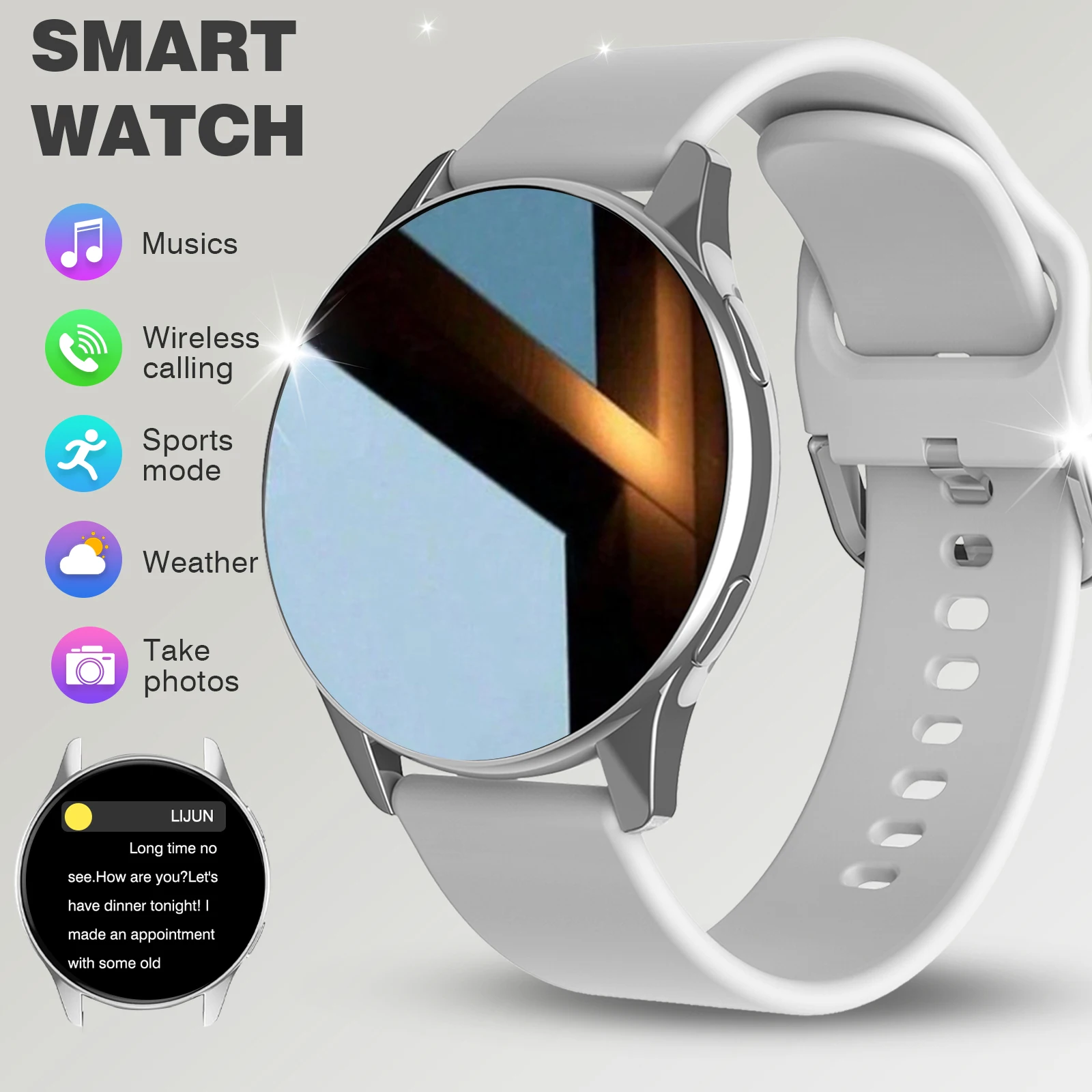 Smartwatch, draadloze oproep/wijzerplaat, multisportmodus, meerdere APP-herinneringen, geschikt voor mannen en vrouwen, compatibel met iPhone/An