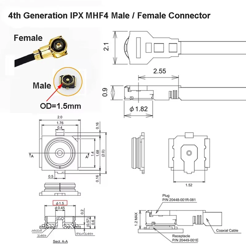 メスピグテールケーブル延長ワイヤーコネクタ,mhf4,ipx,u.fl, 0.81mm,m.2 ngffインターフェース,ワイヤレスカード,wifiアンテナ,5個