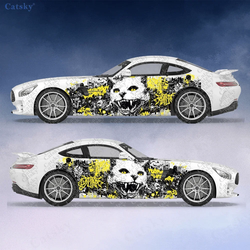 2pcs Crazy Cat Graffiti Splatter Design Sticker, Durable, Fade-Resistant, Easy to Install and Remove - Enhance your vehicle's wi