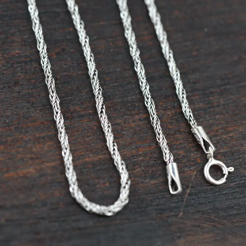 

1.3MM 40-60CM Vintage Thai Silver Women Twisted Chains Necklaces 925 Strerling Silver Twists Links Chains NO Pendant Accessory