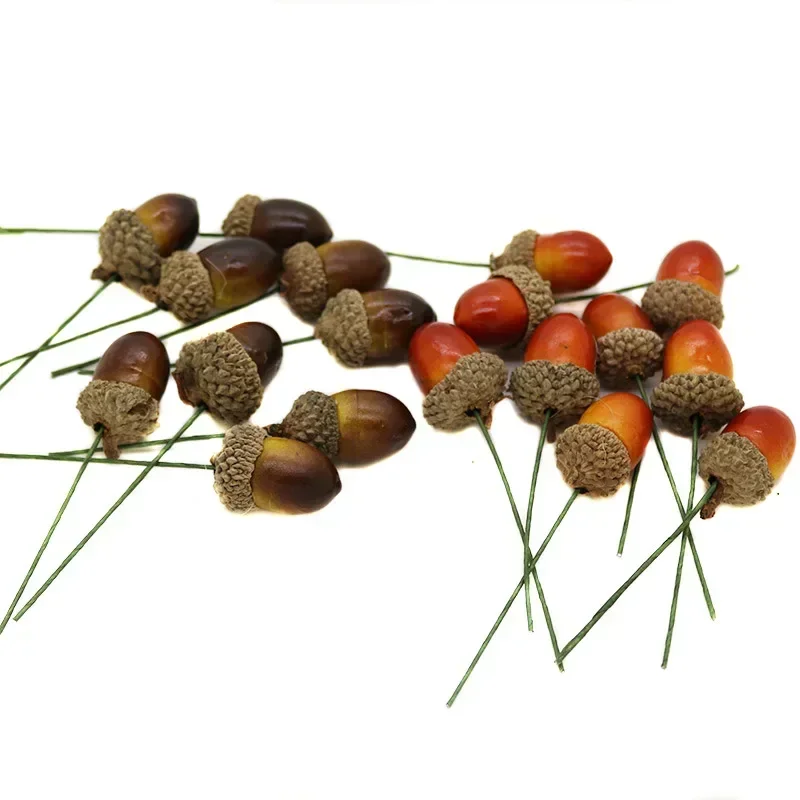 20Pcs Simulated Small Acorn with Wire Natural Pine Cone Chestnut for DIY Christmas Decoration