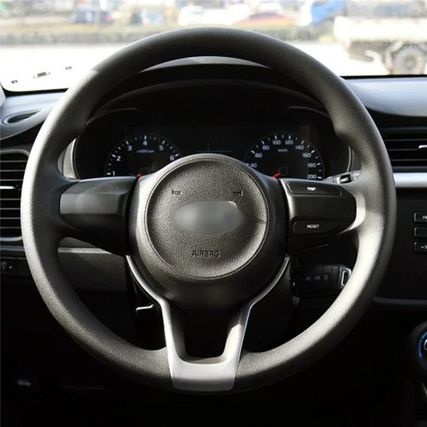 

Hand-Stitched Non-slip Durable Black Leather Steering Wheel Cover Wrap for Kia Rio K2 Picanto Morning 2017 Interior Accessories