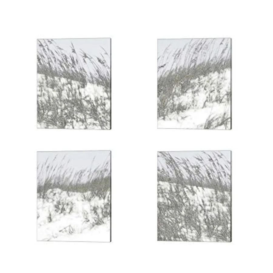 

Набор из 4 картин на холсте «Пышные дюны» Шэрон Чандлер, 12 x 15 дюймов каждый, пляжная тематика, бежево-синяя гамма, яркая прибрежная сцена