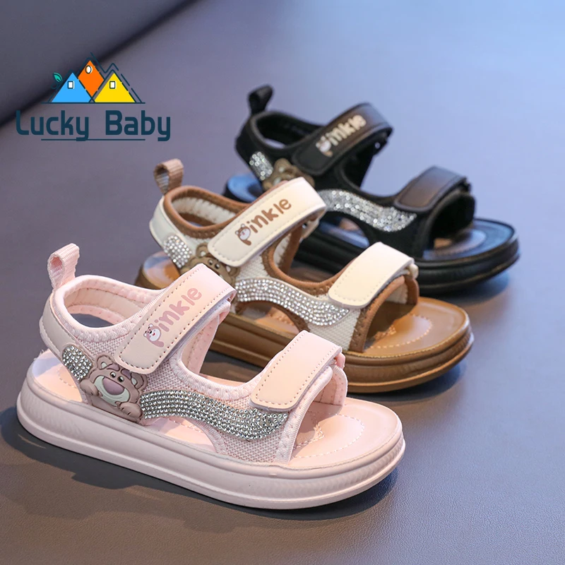 

Rhinestone Princess Summer Sandals For Girls PU Leather Waterproof Children's Sandals Anti-slippery Teenager Girl's Sandals Shoe