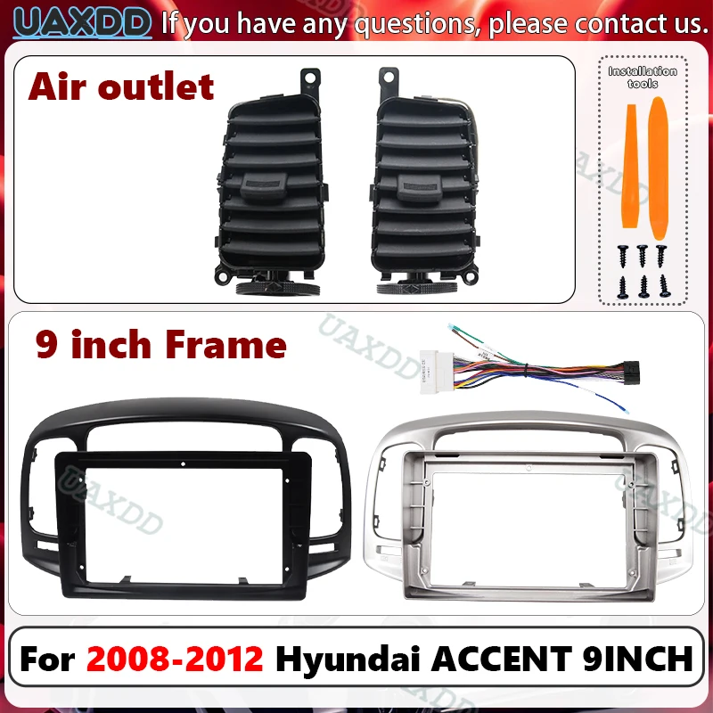 Uaxdd 2 Din Car For 2006‑2012 Hyundai Accent Radio Android Kit Panel Center Frame Dashboard Automotive Air Conditioning Grille