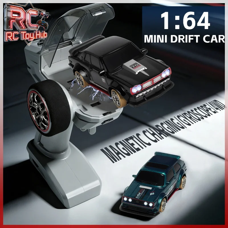 1:64 Full Scale RC Racing Drift Car, 4WD Built-in Gyroscope Magnetic Charging Remote Control Car Desktop Hobby Model Toy