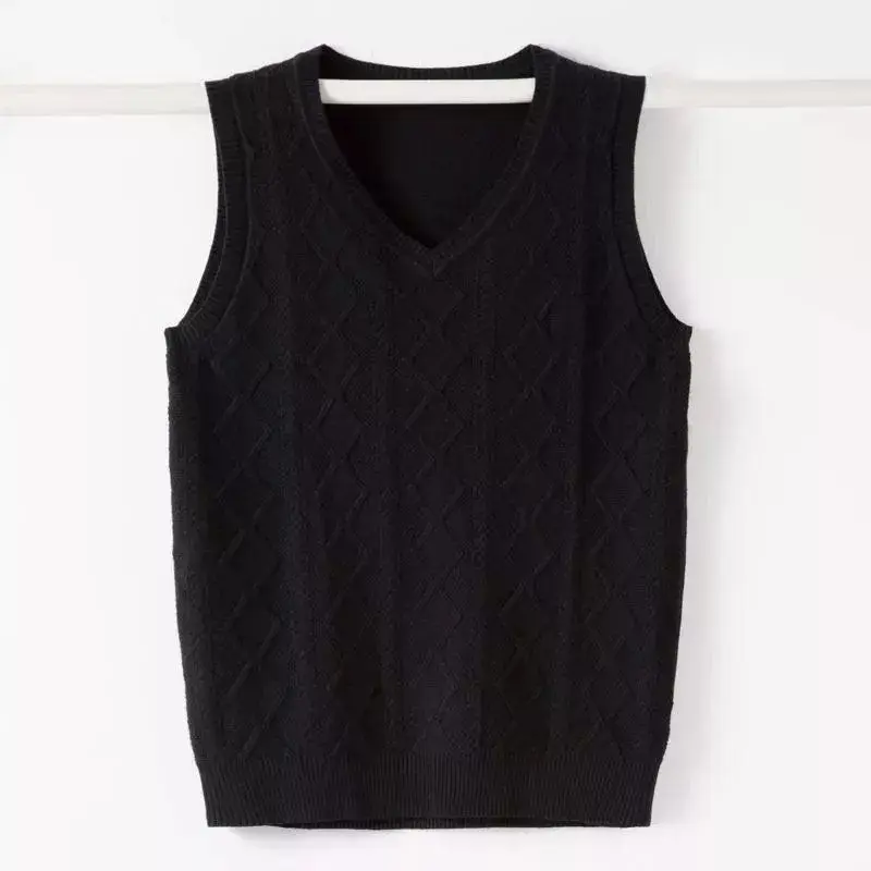 Men's V Neck Knitted Sweater Vest Loose Fit Sleeveless Pullover Waistcoat Trendy Casual Spring Autumn Outfit
