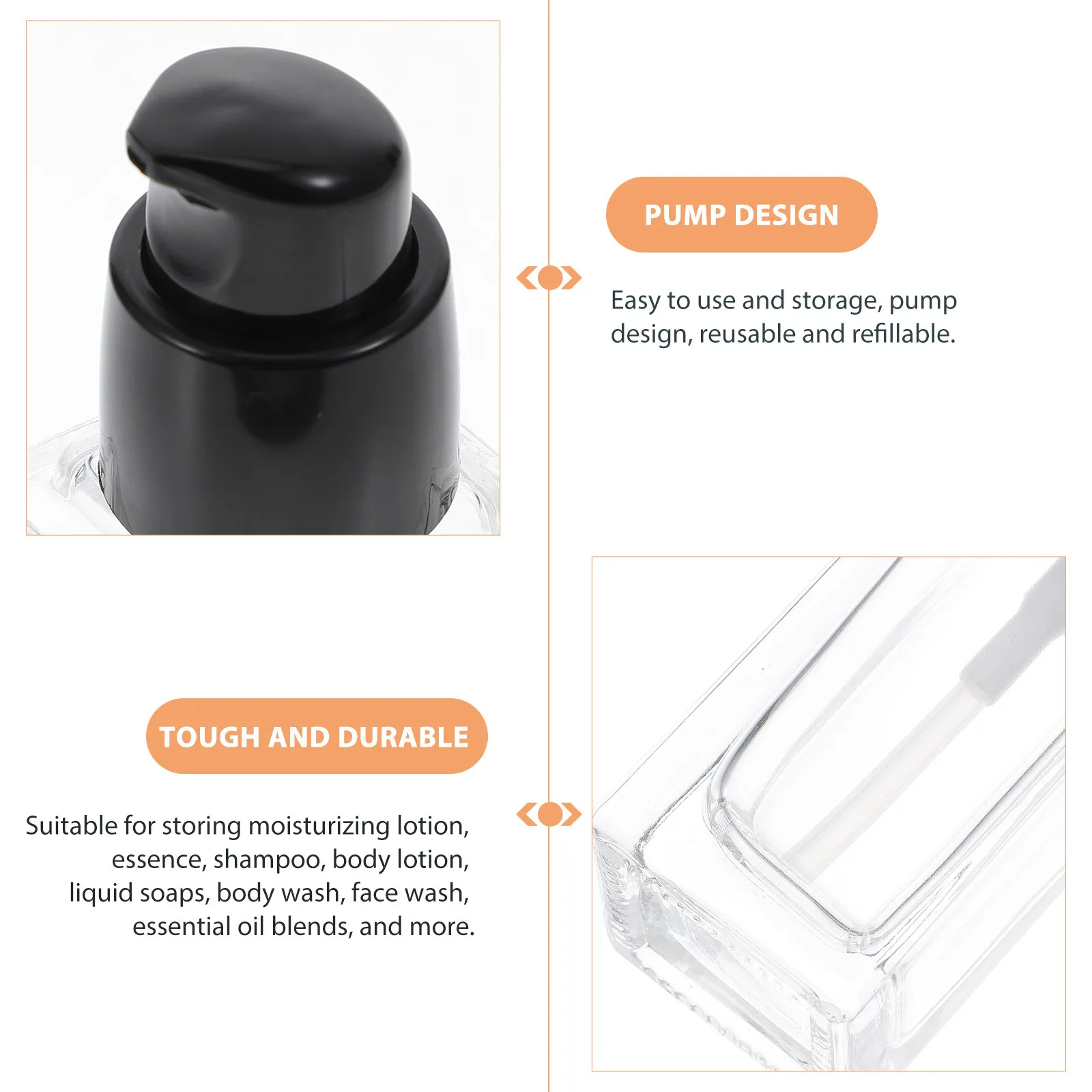 3Pcs Liquid Foundation Emulsion Bottles 30Ml Square Black Refillable Travel Subpackaging Bottles Pump Dispenser for Lotion