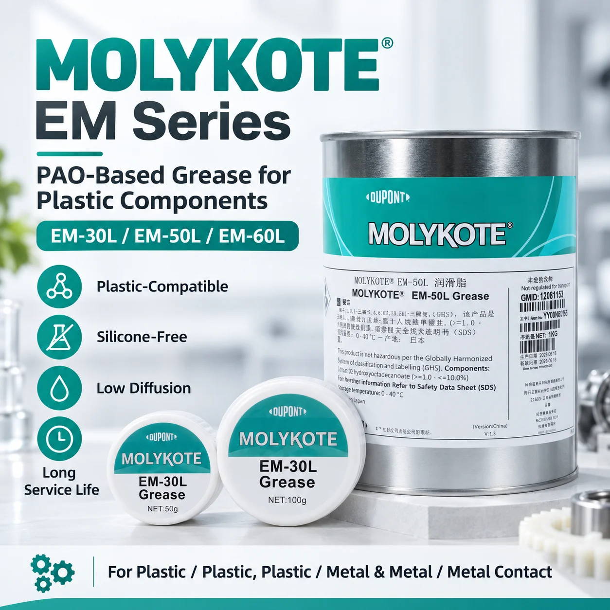 Dow Corning Molykote EM-30L EM-50L EM-60L Lubricant Grease PAO Based White Lithium Grease Suitable for Most Plastics
