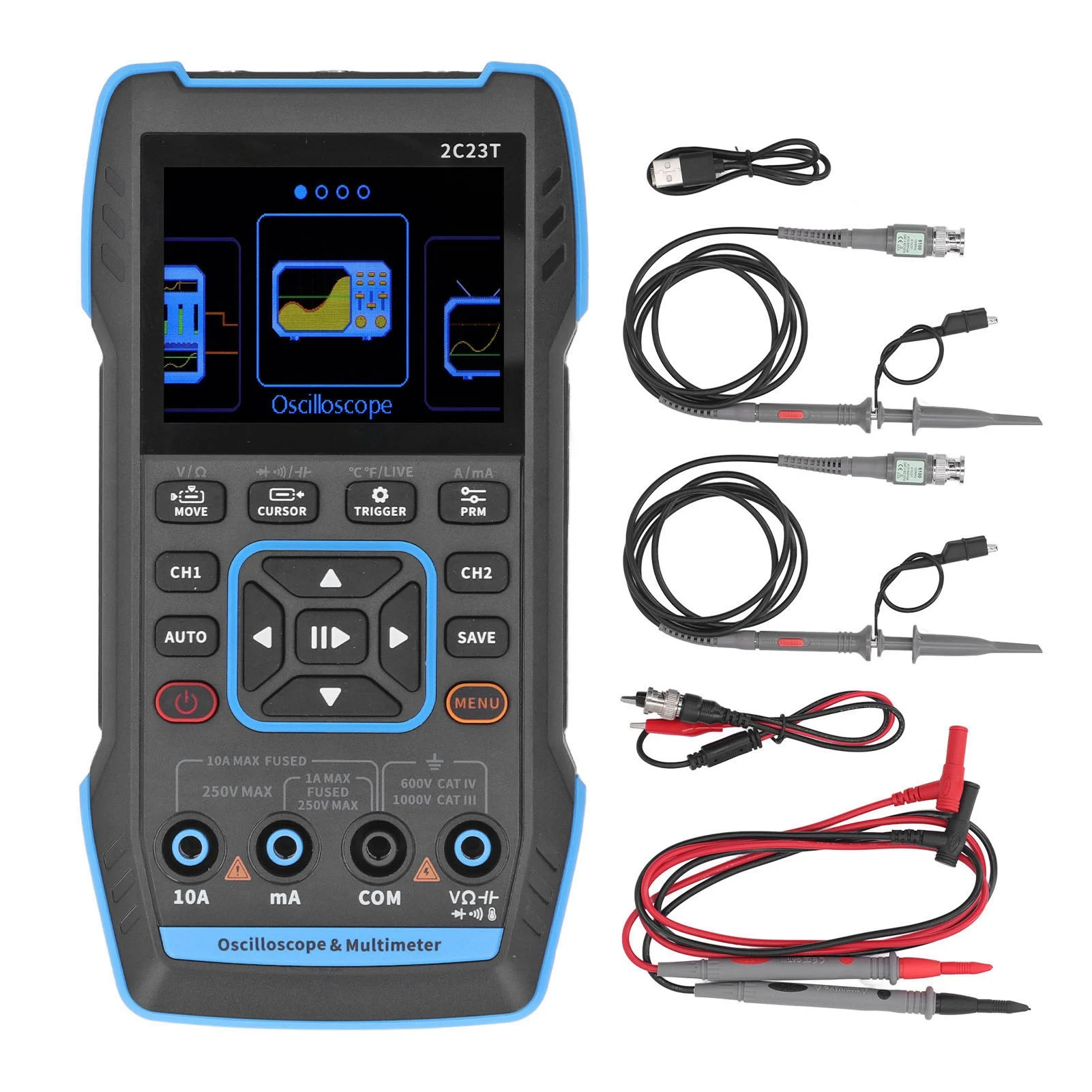 

Oscilloscope Multimeter Waveform Generator 3 in 1 Handheld Digital Signal Tester 10MHz Bandwidth 50MS/s Sampling Rate