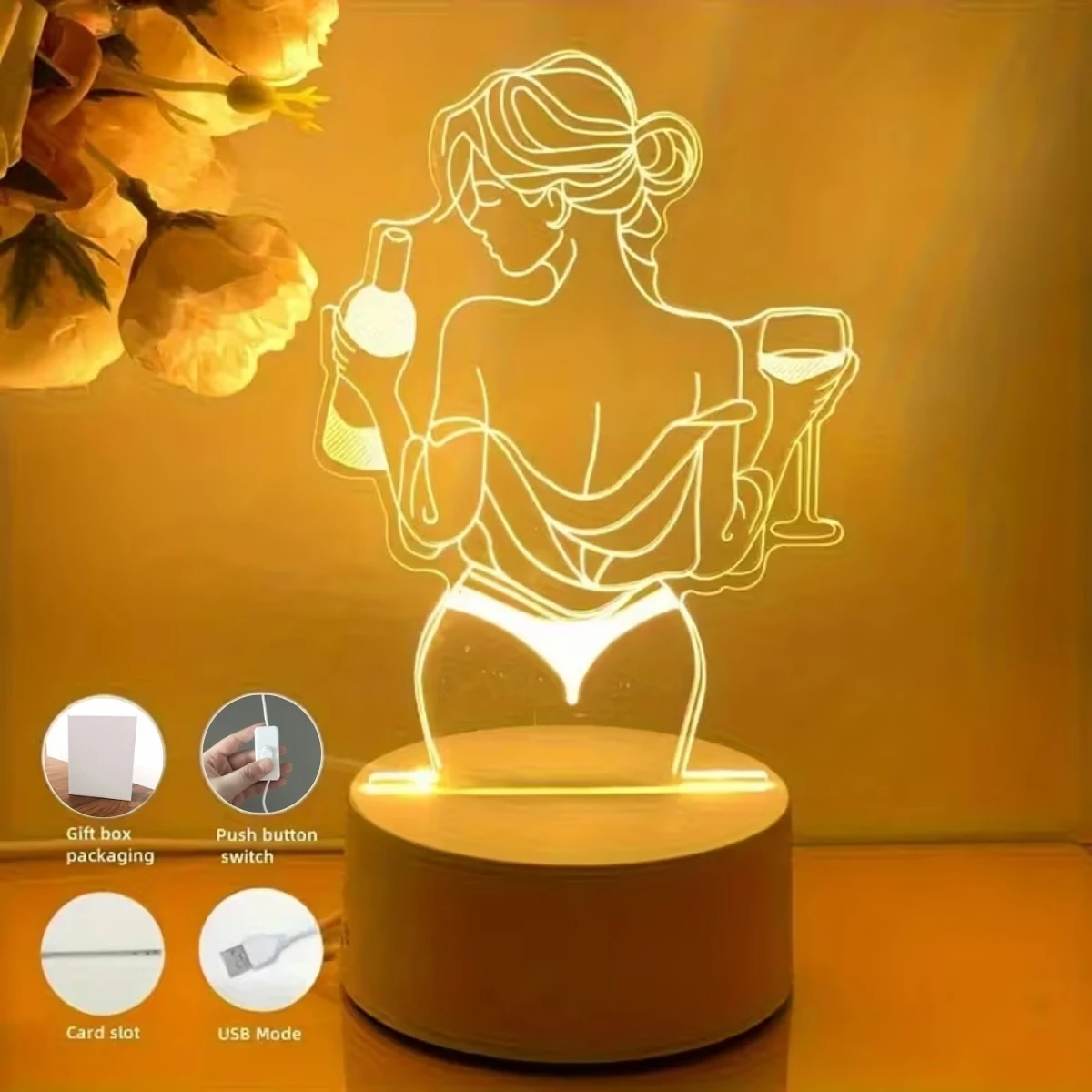 

3D personalized sexy girl night light, USB powered LED night light table lamp, room decoration, Valentine's Day decoration