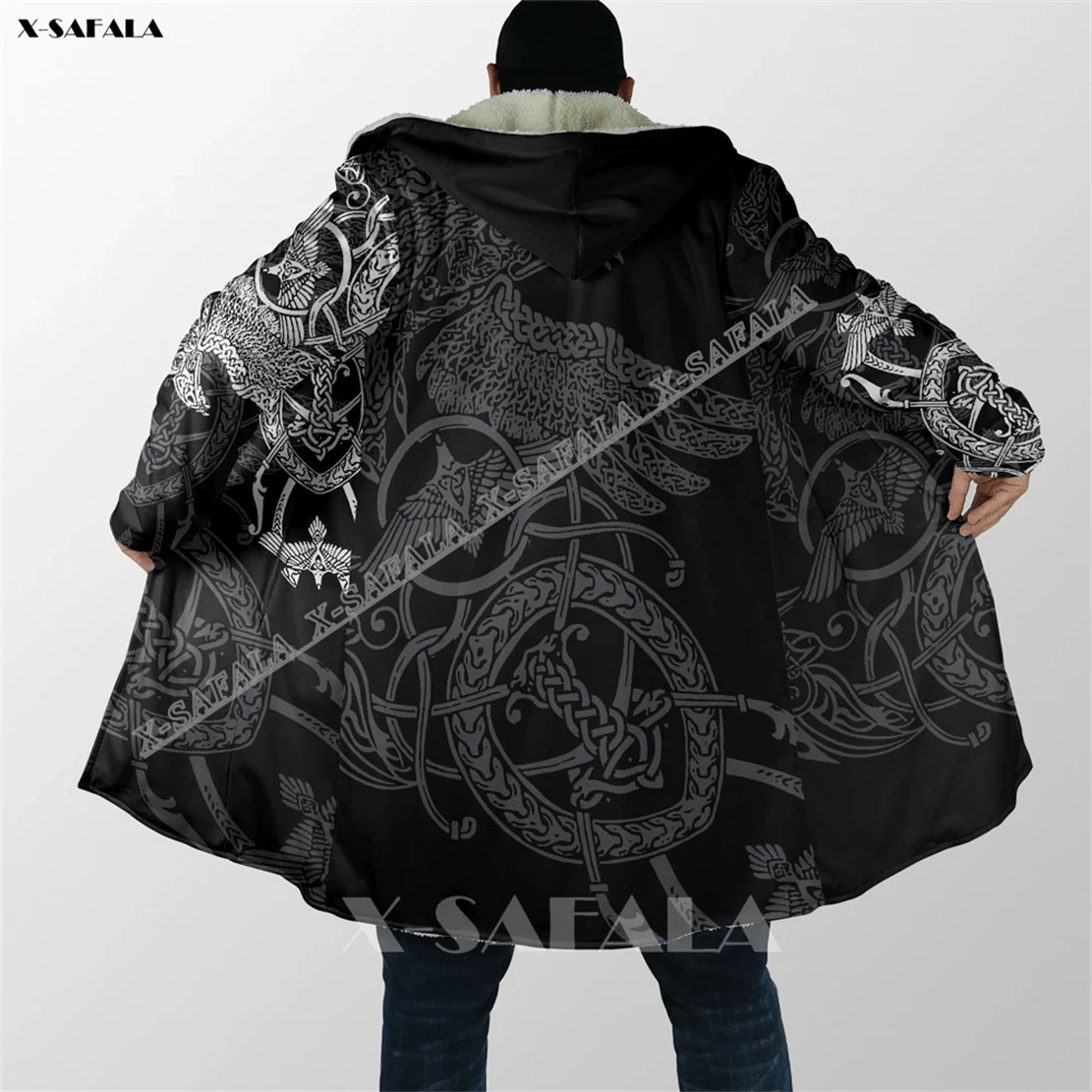 

Viking Eagle Tattoo Animal 3D Printed Overcoat Hooded Blanket Coat Cape Robe Fleece Loose Men Female Cloak Windproof Warm Winter