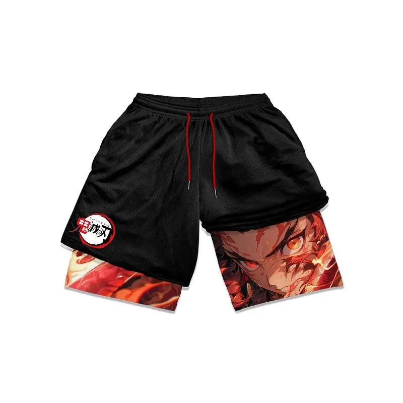 Demon Slayer Anime Gym Shorts Men 3D Print Workout Quick Dry Performance Shorts Cartoon Running Mesh Sports Short Pants Gift