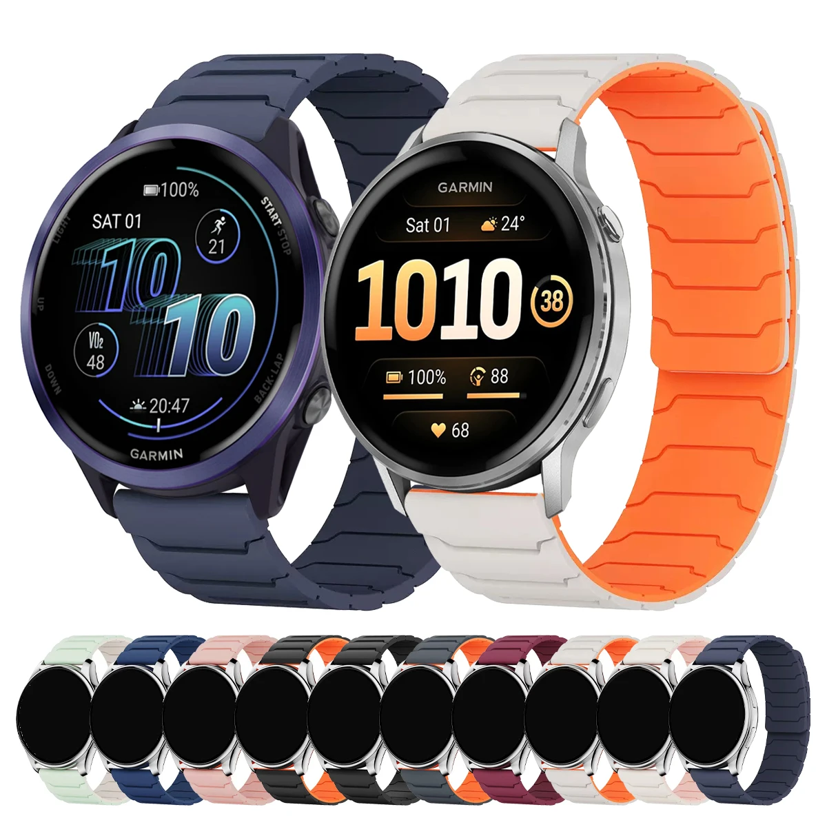 Magnetband für Garmin Venu 4–45 mm, Silikon-Schlaufenarmband, Ersatzarmband für Forerunner 570, 165 245 255 Music/Vivoactive 6 5 4