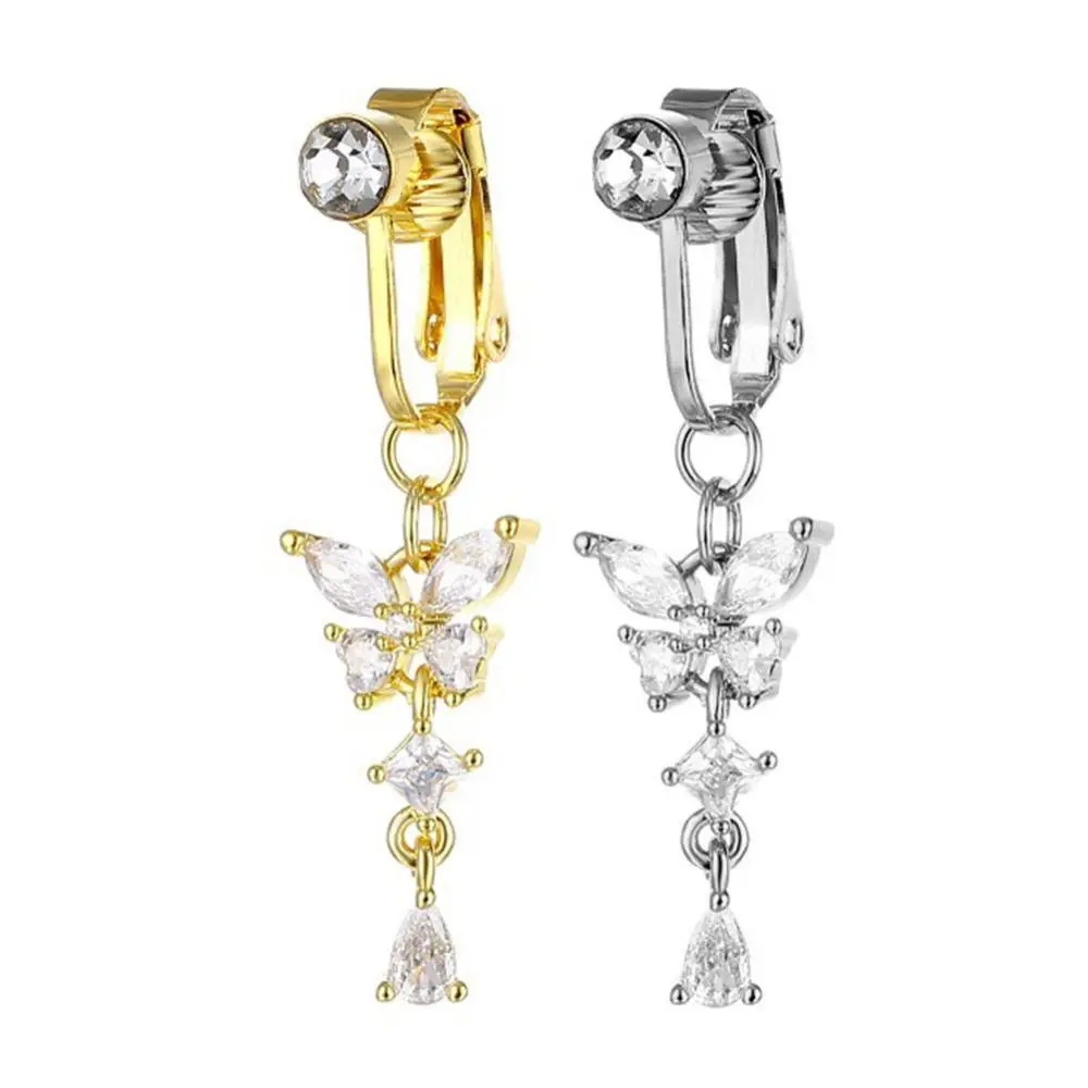 Butterfly Design Clip On Belly Button Non Piercing Stainless Steel Belly Button Rings Zircon Navel Rings Body Jewelry