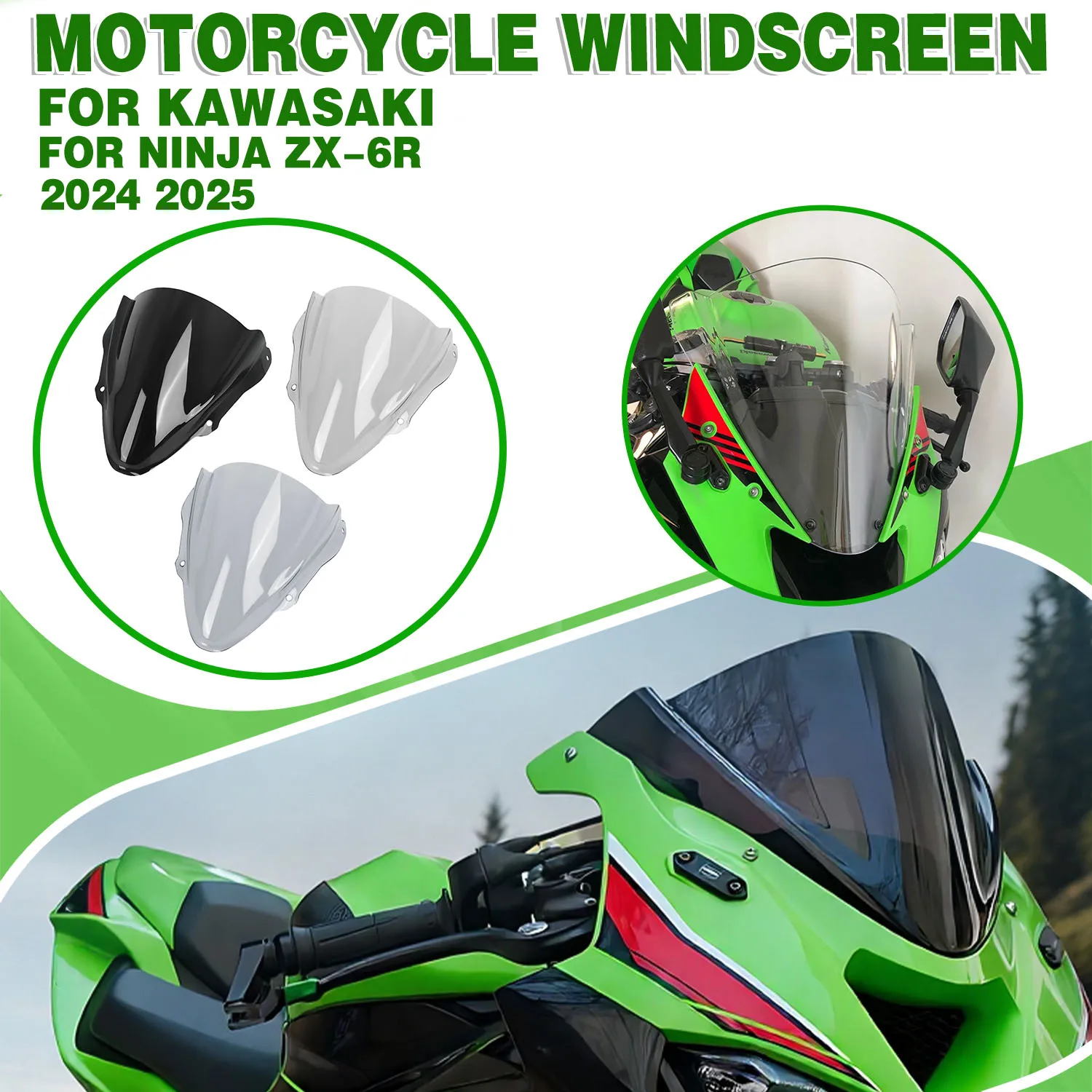 

Для Kawasaki NINJA ZX6R ZX-6R ZX 6R Ninja 2024 2025 мотоциклетный передний козырек для лобового стекла с двойным пузырьком, ветровой дефлектор
