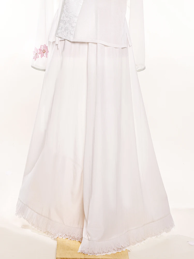 

Белые трусы-шаровары для ханьфу с кружевной отделкой, базовый слой, из гелевого волокна и полиэстера