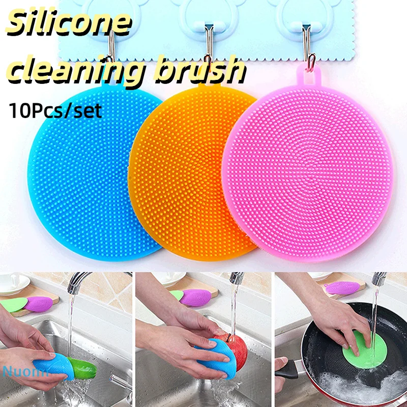 

10Pcs Silicone Cleaning Brushes Soft Silicone Scouring Pad Washing Sponge Dish Bowl Pot Cleaner Washing Tool Kitchen Accessories