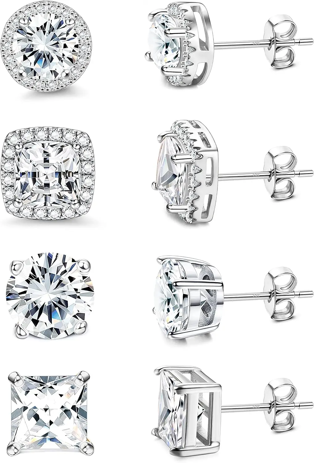 ORAZIO 1Pair Cubic Zirconia Stud Earrings White Gold Plated Hypoallergenic 925 Silver Post Large CZ Halo Stud Earring Women Man