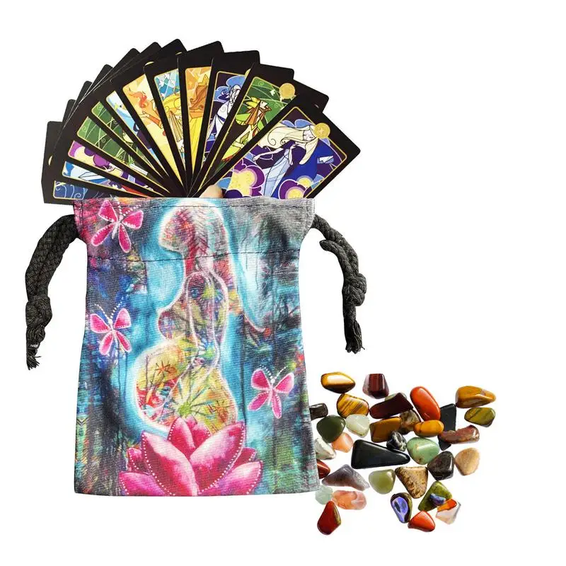 Tarot Card Holder Bag Drawstring Jewelry Pouch Flower Women Pattern Tarot Card Organizer Tarot Deck Holder Jewelry Wrap Bag For