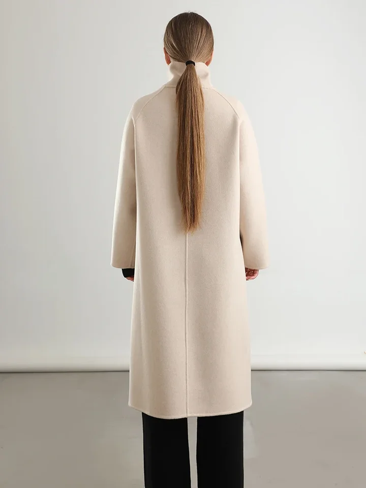 Pure Wool Trench Coat 100% Woolen Overcoat Dense Fabric New Women