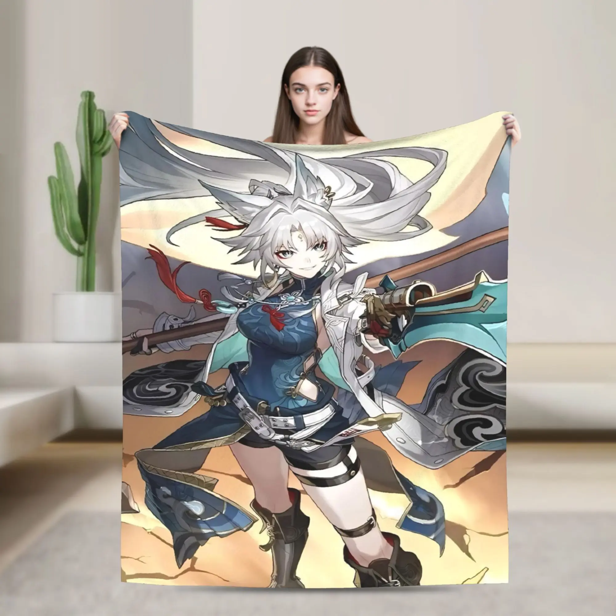 

Feixiao Blankets Honkai Anime Flannel Funny Breathable Throw Blanket for Bedding Lounge Decoration