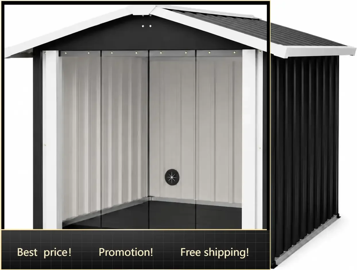 40 Inch Heavy Duty Metal Dog House for Medium and Large Dogs, Outdoor Dog Shelter with Raised Floor, PVC Curtain, Vent
